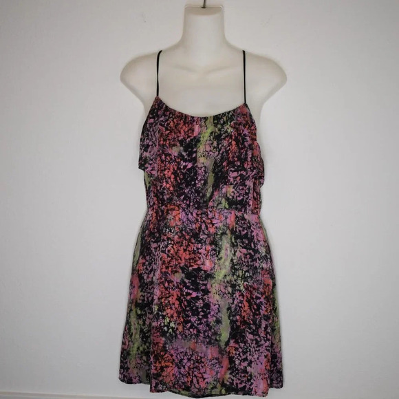 Gemma Finch Silk Dress  Sz S Mini Multicolor Adjustable Straps Boho Hippie Party - Picture 1 of 16